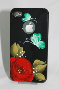 ����� ��� Apple iPhone 4 iCover Hand Printing Rose Black �����������