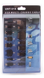 Фото набора зарядок для аккумуляторов от USB порта с переходниками UNT-018