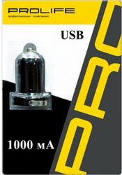 Фото автомобильной универсальной зарядки Prolife PRO USB 1000 мАч