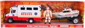 Фото спасательный фургон с катером и фигуркой спасателя LEBAO 999-66D