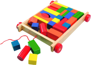 Фото каталка Bino Вагончик с разноцветными кубиками 80151