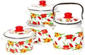 Фото набора посуды ЭМАЛЬ Вальс цветов 2-3083/6М из нержавеющей стали