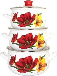 Фото набор кастрюль Interos Красные тюльпаны 3072