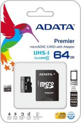 Фото флеш-карты ADATA MicroSDXC 64GB Class 10 Premier UHS-I + SD адаптер