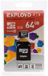 Фото флеш-карты EXPLOYD MicroSDXC 64GB Class 10 UHS-1 80 Мб/с + SD adapter