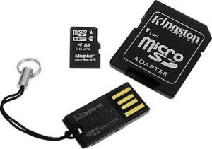 Фото флеш-карты Kingston MicroSDHC 4GB Class 4 + SD адаптер + USB Reader
