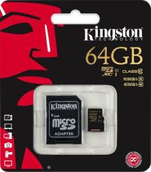 Фото флеш-карты Kingston MicroSDHC 64GB Class 10 + SD adapter SDC10/64GB