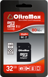 Фото флеш-карты OltraMax MicroSDHC 32GB Class 10 UHS-1 80 Мб/с + SD adapter