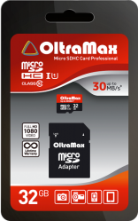 Фото флеш-карты OltraMax MicroSDHC 32GB Class 10 UHS-1 30 Мб/с + SD adapter