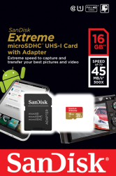 Фото флеш-карты SanDisk MicroSDHC 16GB Class 10 Extreme UHS-I 45Mb/s + SD адаптер