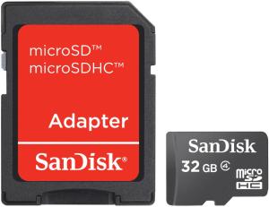 Фото флеш-карты SanDisk MicroSDHC 32GB Class 4 + SD adapter SDB-032G-B35