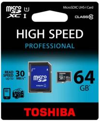 Фото флеш-карты Toshiba MicroSDHC 64GB Class 10 SD-C064UHS1 + SD adapter