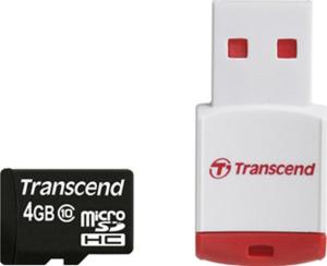 Фото флеш-карты Transcend MicroSDHC 4GB Class 10 + USB Reader