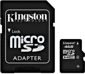 Фото флеш-карты Kingston MicroSD 4GB Class 4 + SD адаптер