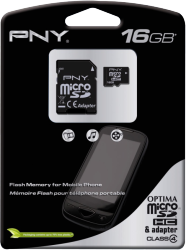 Фото флеш-карты PNY MicroSDHC 16GB Class 4 + SD адаптер