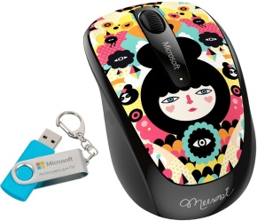 Фото оптической компьютерной мышки Microsoft Wireless Mobile Mouse 3500 Artist Edition Muxxi USB + флешка Microsoft 8GB