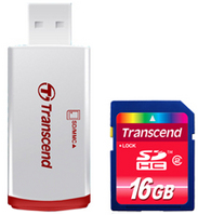 Фото флеш-карты Transcend SD SDHC 16GB Class 2 + USB Reader