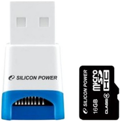 Фото флеш-карты Silicon Power MicroSDHC 16GB Class 4 + USB Reader