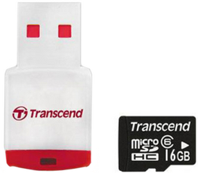 Фото флеш-карты Transcend MicroSDHC 16GB Class 6 + USB Reader