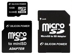 Фото флеш-карты Silicon Power MicroSDHC 16GB Class 6 + 2 адаптера (SD/miniSD)