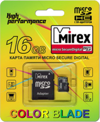 Фото флеш-карты Mirex MicroSDHC 16GB Class 4 + SD adapter