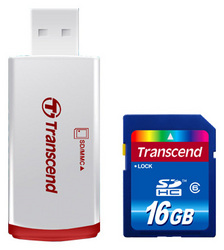 Фото флеш-карты Transcend SD SDHC 16GB Class 6 + USB Reader TS16GSDHC6-P2