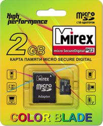 Фото флеш-карты Mirex MicroSDHC 2GB Class 10 + SD adapter