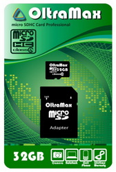 Фото флеш-карты OltraMax MicroSDHC 32GB Class 4 + SD adapter