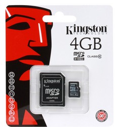Фото флеш-карты Kingston MicroSDHC 4GB Class 10 SDC10/4GB + SD адаптер
