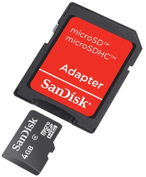 Фото флеш-карты SanDisk MicroSDHC 4GB Class 4 + SD adapter