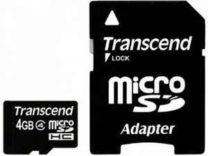 Фото флеш-карты Transcend MicroSDHC 4GB Class 4 TS4GUSDHC4 + SD адаптер