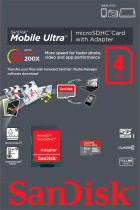 Фото флеш-карты SanDisk MicroSDHC 4GB Mobile Ultra 200X + SD adapter