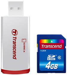 Фото флеш-карты Transcend SD SDHC 4GB Class 6+P2 Combo