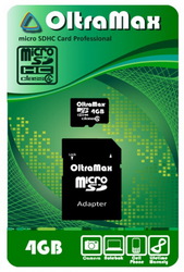 Фото флеш-карты OltraMax MicroSDHC 4GB Class 4 + SD adapter