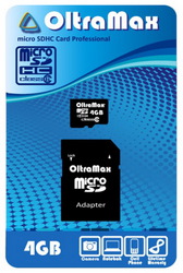 Фото флеш-карты OltraMax MicroSDHC 4GB Class 6 + SD adapter