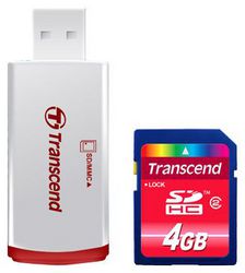 Фото флеш-карты Transcend SD SDHC 4GB Class 2 + USB Reader TS4GSDHC2-P2