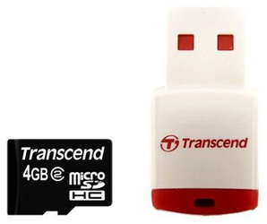 Фото флеш-карты Transcend MicroSDHC 4GB Class 2 + USB Reader