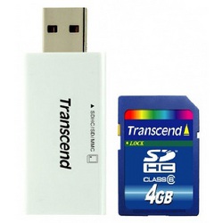 Фото флеш-карты Transcend SD SDHC 4GB Class 6 + USB Reader TS4GSDHC6-S5