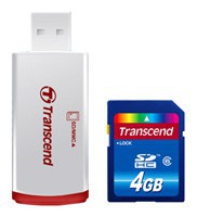 Фото флеш-карты Transcend SD SDHC 4GB Class 6 + USB Reader TS4GSDHC6-P2