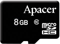 Фото флеш-карты Apacer MicroSDHC 8GB Class 10 + SD adapter