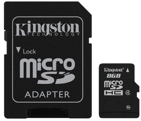 Фото флеш-карты Kingston MicroSDHC 8GB Class 4 + SD adapter SDC4/8GB