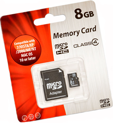 Фото флеш-карты Memory Card microSDHC 8GB Class 4 + SD adapter