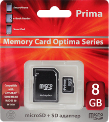 Фото флеш-карты Prima MicroSDHC 8GB Class 10 + SD adapter