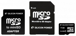 Фото флеш-карты Silicon Power MicroSDHC 8GB Class 4 + SD/miniSD адаптер