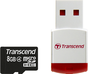 Фото флеш-карты Transcend MicroSDHC 8GB Class 4 + USB Reader TS8GUSDHC4-P3