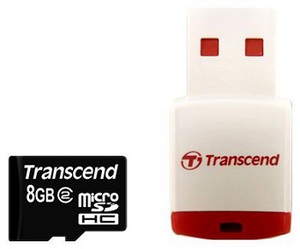 Фото флеш-карты Transcend MicroSDHC 8GB Class 2 + USB Reader