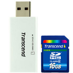 Фото флеш-карты Transcend SD SDHC 16GB Class 6 + USB Reader TS16GSDHC6-S5W