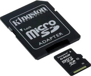 Фото флеш-карты Kingston microSDXC 64GB Class 10 SDCX10/64GB + SD адаптер