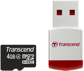 Фото флеш-карты Transcend MicroSDHC 4GB Class 4 + USB Reader